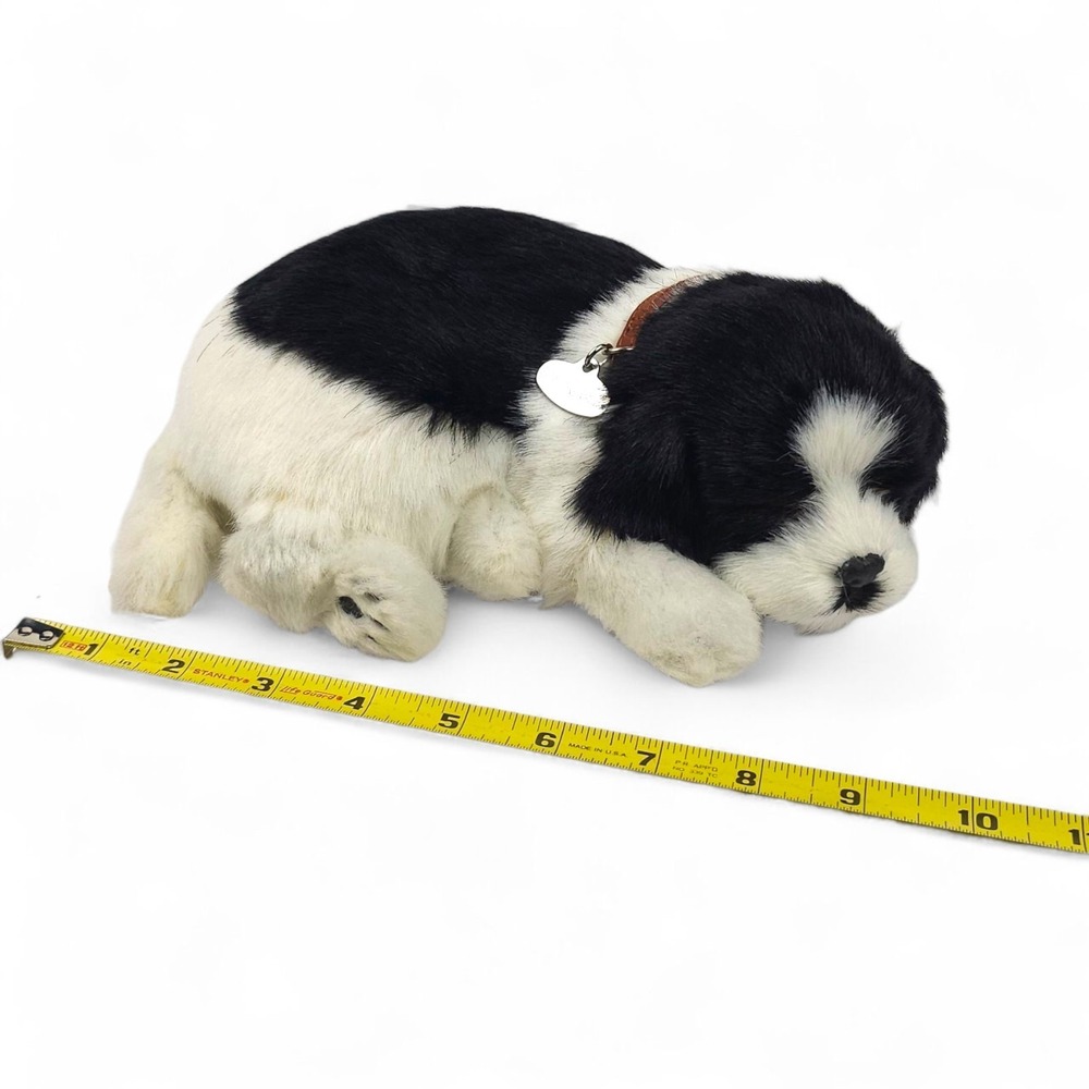 Perfect Petzzz Border Collie Breathing Puppy Sleeping Plush Toy Black White Dog